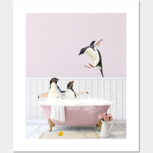 Penguins in a Vintage Bathtub Posters and Art